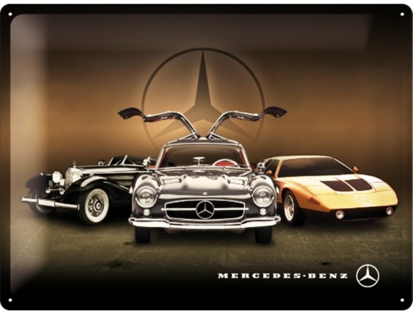 Blechschild "Mercedes-Benz Logo with Classic Cars", 30x40cm