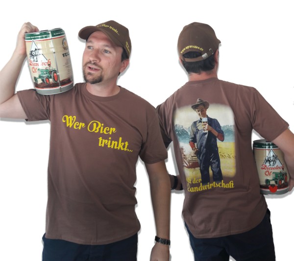 T-Shirt "Wer Bier trinkt hilft..." braun, Gr. L