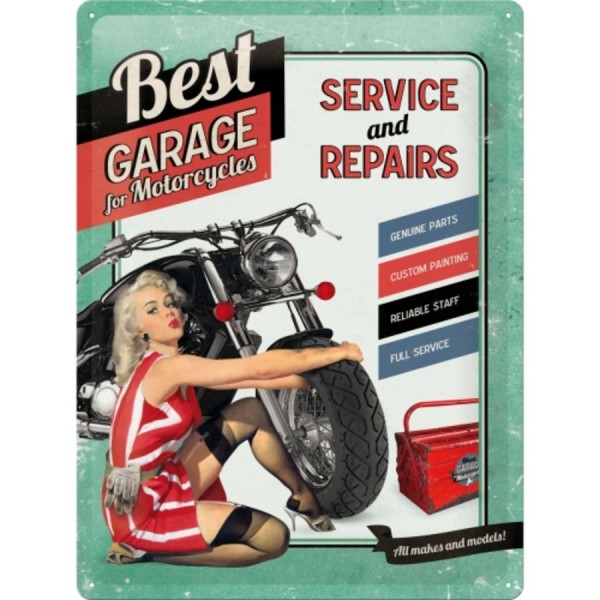 Blechschild "Best Garage for Motorcycles - Service & Repairs", 40x30cm
